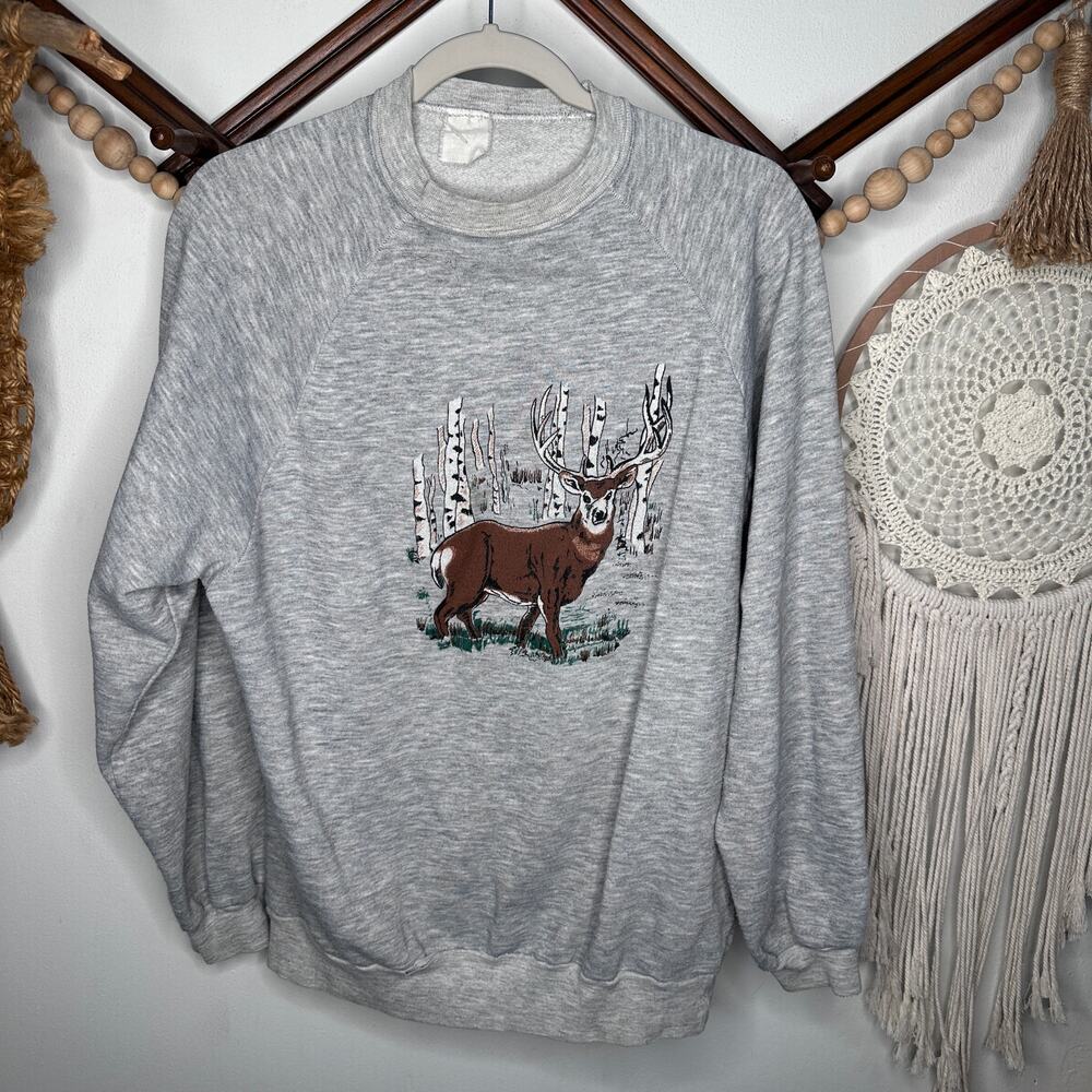 Vintage Gray Deer Nature Crewneck Sweatshirt